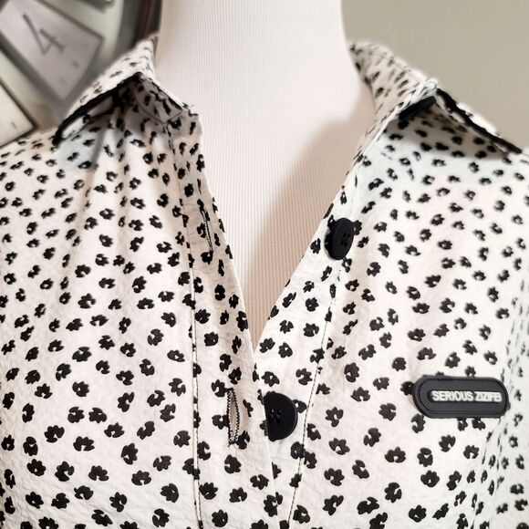 SERIOUS ZIZIFE French Retro Yamamoto Style Black & White Floral Midi Dress Sz M - Picture 11 of 16